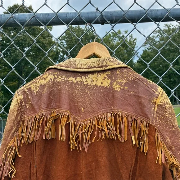 Vintage 1940s Leather Suede Western Rockabilly Fringe Jacket Size Large - Picture 11 of 13